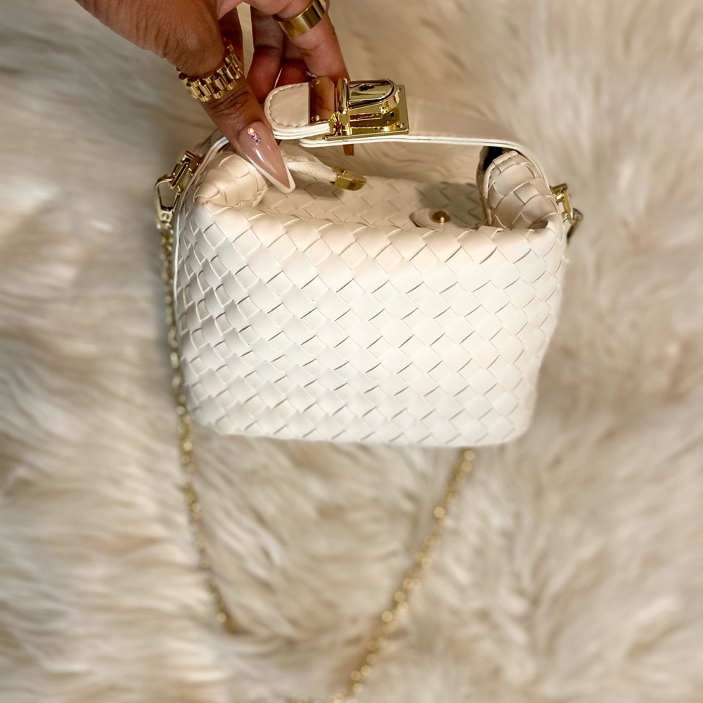 Elegant White Mini Woven Bag